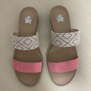 Pink and Beige Slide Sandals
